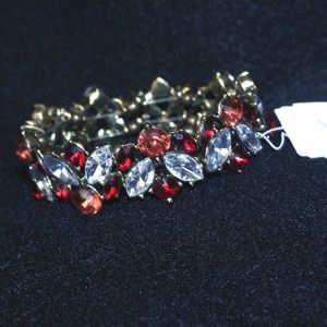 Red, Orange and Clear Gem Drop Stretch Bracelet